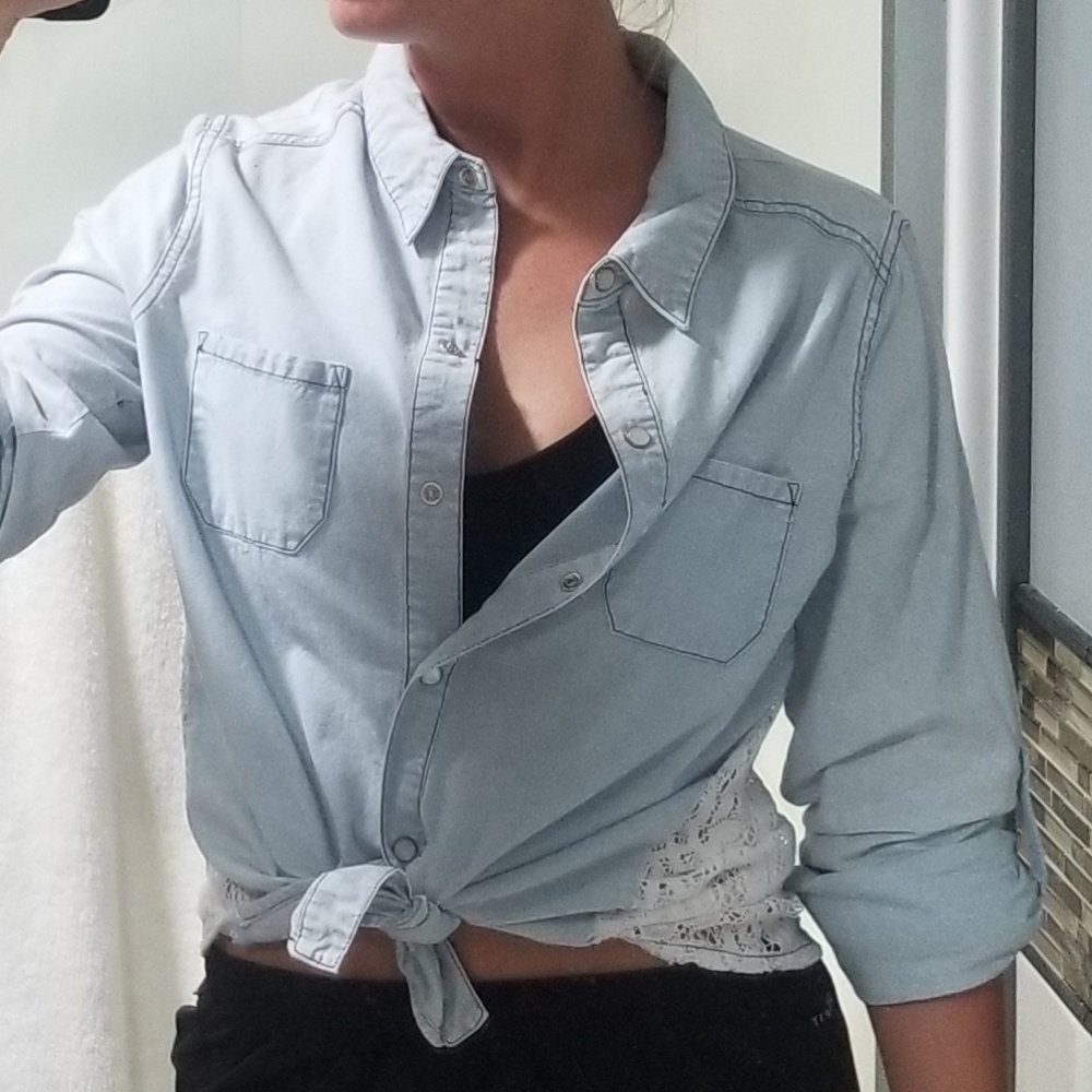 Lace back Jean button up top